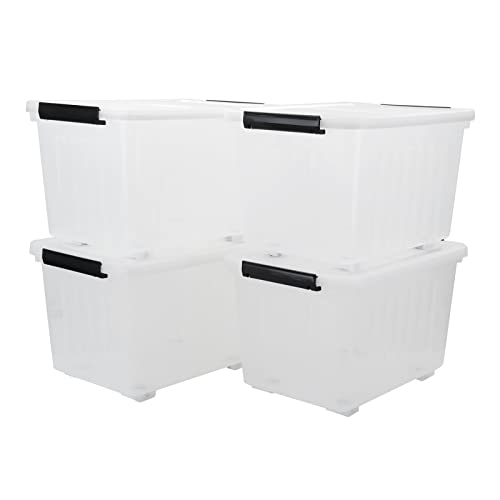 4-Pack 50L Clear Plastic Storage Bins with Wheels - size: 50 L