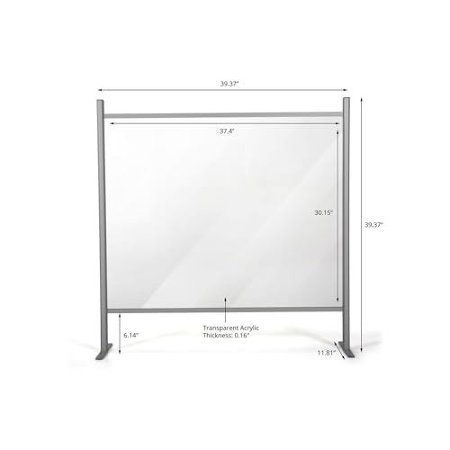 M&T Displays 39.37x39.37 Inch Clear Countertop Cough Barrier Sneeze Guard Desk Divider with Aluminum Bars, Protective Separation Screen Window for Cashiers Workers Employers Customers