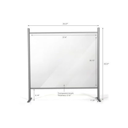 M&T Displays 39.37x39.37 Inch Clear Countertop Cough Barrier Sneeze Guard Desk Divider with Aluminum Bars, Protective Separation Screen Window for Cashiers Workers Employers Customers