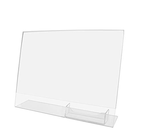 Marketing Holders 2 Pack Acrylic Sign Holder for 11" x 8.5" Signs with 3.5" x 2" Appointment Card Slot Clear Slanted Side Load Display for Counters in Reception Areas Lobbies and Business Offices - size: 11"w x 8.5"h with BC Holder