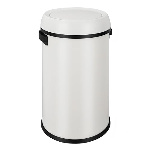 17 Gallon Fingerprint-Proof Stainless Steel Trash Can, Heavy Duty Commercial Round Garbage Bin with Swing Lid for Restaurant, Home, Office, White - color: White