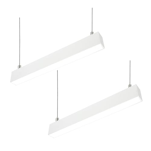 LED Linear Light 2FT, 15W/20W/25W Selectable Hanging Office Shop Light, Up to 2875LM，3000K-6500K Adjustable Architectural Linear Lighting Fixture, Dimmable Suspended Lighting - 2PK - color: White, size: 2FT-2PK