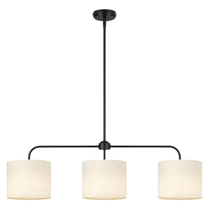 3-Light Black Linear Chandelier with Linen Beige Drum Shades, Modern Pendant Light Fixture for Kitchen Island, Dining Room, Living Room, Bedroom, E26 Base Compatible - color: 3 Light-Black