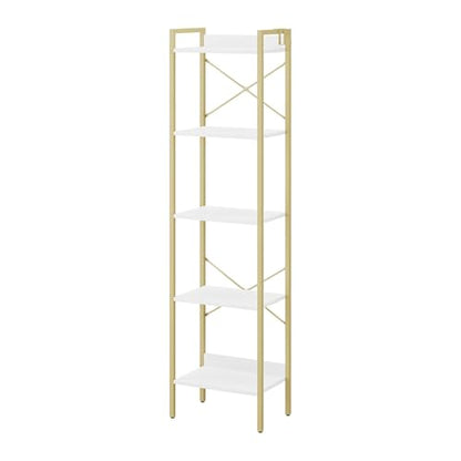 Hzuaneri Bookshelf, Book Shelf, Industrial Bookcase with 2 Hooks - color: White Gold, size: 9.4"D x 15.7"W x 63"H