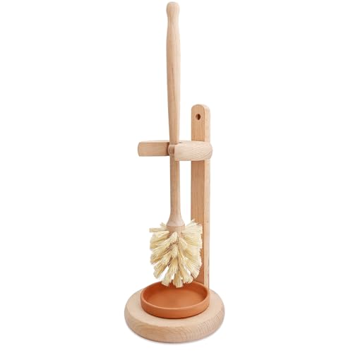 CRAKTH Wood Toilet Brush and Holder Set, Toilet Bowl Cleaner Brush