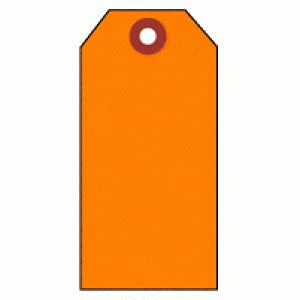 25 Blank Orange Shipping Tags with Reinforced Fiber Patch Eyelet on Both Sides. 13 pt. Quality Tag Stock. #8 Tag, Size: 6 1/4" x 3 1/8".