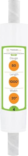 PSBM 4 Rolls White Stretch Film/Wrap with Handles 20 Inch x 1000 Feet 80 Gauge, Heavy Duty Industrial Strength Shrink Plastic Wrap for Moving, Packing, Shipping, Pallet Wrapping & Storage - size: 4 Rolls, style: White