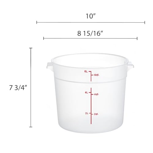 TrueCraftware- 6 Quart Round Food Storage Container Translucent Polypropylene- Commercial Reusable Food Container Canister with Measurement Markings for Meal Prep Pantry Kitchen - color: 6 Quart
