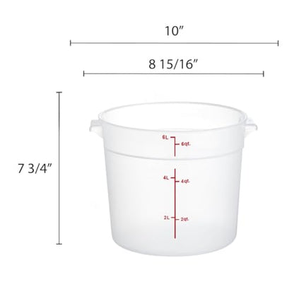 TrueCraftware- 6 Quart Round Food Storage Container Translucent Polypropylene- Commercial Reusable Food Container Canister with Measurement Markings for Meal Prep Pantry Kitchen - color: 6 Quart