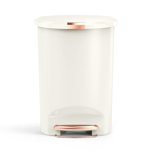 simplehuman Semi-Round Step Can, 50L / 13 Gallon Kitchen Trash Can, Studio Edition, Pet-Proof Slide Lock, 150,000-Step Pedal, Lid Shox® Silent Close, Cream Plastic - color: Cream