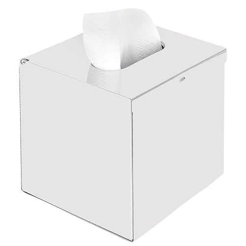 Stainless Steel Tissue Box Cover, Mirror Polished Chrome Cube Holder, Wall Mountable or Countertop Dispenser for Bathroom Vanity, Hotel, Commercial Office (Silver)