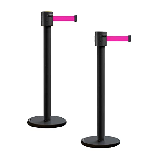 Montour Line ME760 2 Belt Barrier Stanchions, 35 Ft Fluorescent Pink - color: Fluorescent Pink, size: Black Powder Coated