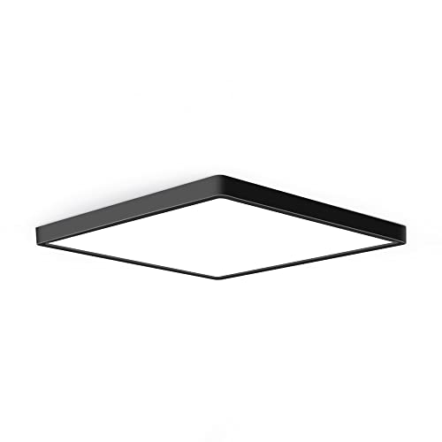 12inch 24W LED Flush Mount Ceiling Light, 3000K Square LED Ceiling Light, Black Flat Panel Lighting for Bedroom, Kitchen, Living Room - color: Warm White, size: Square-Black