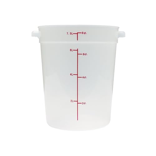 TrueCraftware- 8 Quart Round Food Storage Container Translucent Polypropylene- Commercial Reusable Food Container Canister with Measurement Markings for Meal Prep Pantry Kitchen - color: 8 Quart