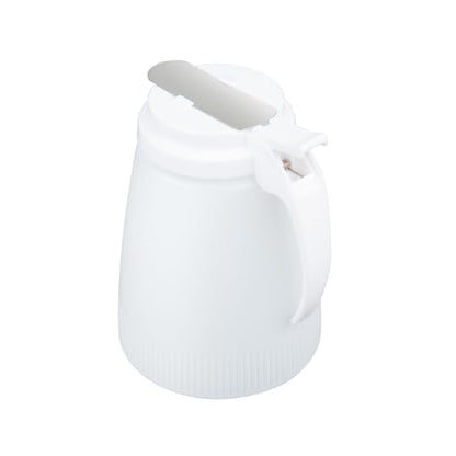 Restaurantware-Chef 101 48 Ounce All Purpose Syrup Dispenser, 1 Honey Dispenser - White Top, Stainless Steel Slide Cover, Plastic Pancake Syrup Bottle, Perfect For Diners, Restaurants, Home - color: White, size: 48 Ounces, style: 1 Count