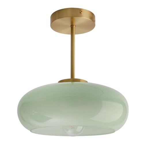 Milk Ceiling Light mid Century Modern Ceiling Light fixtures with Milk Green Glass Shade Gold Semi Flush Mount Ceiling Light, Vintage Glass Ceiling Lamp Hallway Dining Room Kitchen - color: Milk Green