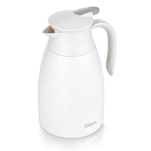 Tiken 68 Oz Thermal Coffee Carafe, Stainless Steel Insulated Vacuum Coffee Carafes for Keeping Hot, 2 Liter Beverage Dispenser (White) - color: White, size: 68 Ounces