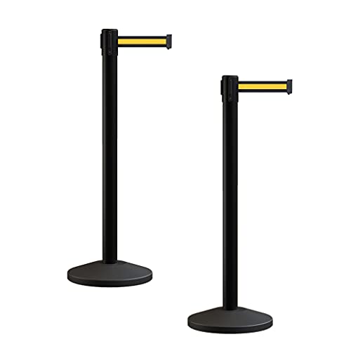 Crowd Control Warehouse RBB-100 Retractable Belt Stanchion Barriers, 2 Pack - color: Black with Yellow with Horizontal Stripe, size: 7.5 Foot