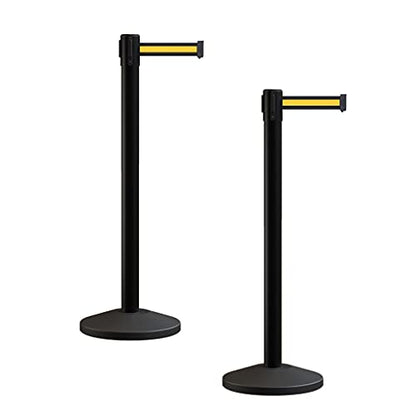 Crowd Control Warehouse RBB-100 Retractable Belt Stanchion Barriers, 2 Pack - color: Black with Yellow with Horizontal Stripe, size: 7.5 Foot