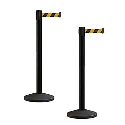 Crowd Control Warehouse RBB-100 Retractable Belt Stanchion Barriers, 2 Pack - color: Black and yellow Diagonal, size: 7.5 Foot