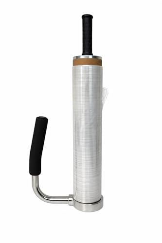 Adjustable Hand Stretch Wrap Dispenser with Foam Handle – Fits 1.5 in 2 in 3 in Tubes, 12–19.5 in Roll Height, Manual Pallet Wrap Tool, Works with 18 inch Tall Rolls