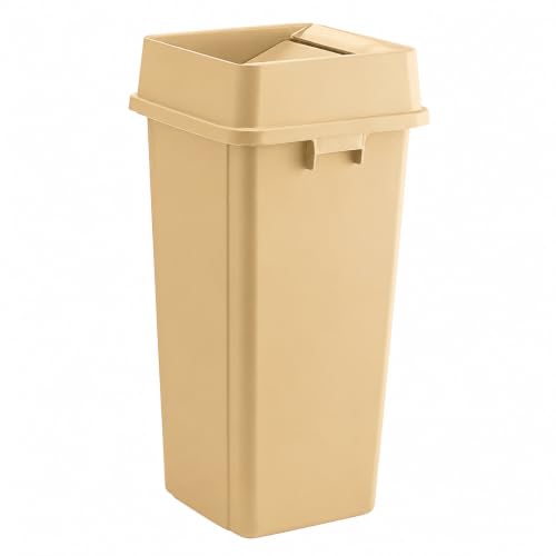 23 Gallon Beige Square Plastic Kitchen Trash Can with Drop Lid - color: Beige