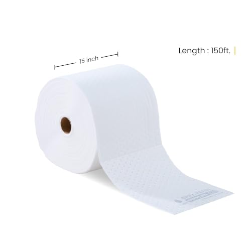 (4 Rolls) Oil Absorbent Pads Roll 15" x 150' - Hydrophobic Absorbent Mat, Absorbs Up to 19 gal. per roll - Perforated Sorbent Mat Roll for Oil and Fuel Spills, Oil Absorbing Sheets - White - color: 15" x 150' Standard Roll, size: 4