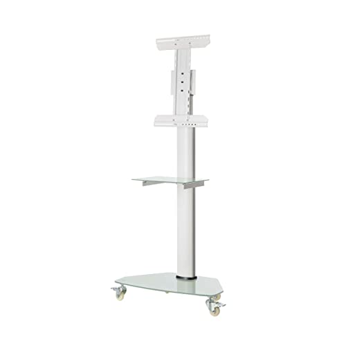 Tripp Lite Mobile Rolling TV Stand Cart with Mount for 37” – 70” Televisions, Elegant Frosted Glass Base and Shelf, Adjustable 65” – 84” Height, Durable White Steel, 5-Year Warranty (DMCS3770SG75W) - size: 37” –70”, style: White Glass Base