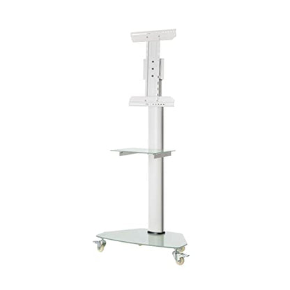 Tripp Lite Mobile Rolling TV Stand Cart with Mount for 37” – 70” Televisions, Elegant Frosted Glass Base and Shelf, Adjustable 65” – 84” Height, Durable White Steel, 5-Year Warranty (DMCS3770SG75W) - size: 37” –70”, style: White Glass Base