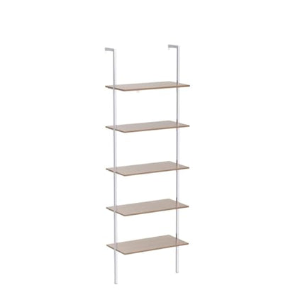 Karl home Oak 5 Tier Wall Mount Ladder Shelf, Metal Frame Open Bookcase - color: Oak
