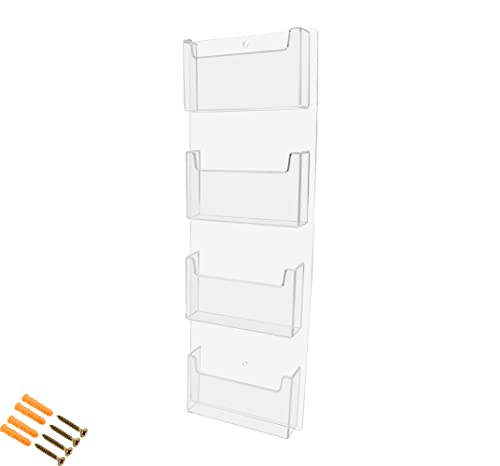 Marketing Holders Postcard Holder Clear Acrylic 4 Pocket Wall Rack with Hanging Hardware Holds 6 x 4 Printed Materials Mail Bin Messages Rack for Libraries Cruise Ships or Airports - size: 4 Pocket Vertical