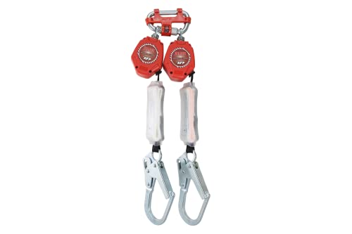 AFP Demon 6 FT Dual Leg Self-Retracting Lifeline Web Lanyard Retractable, 1.97-inch Gate Opening Steel Locking Rebar Hooks, Double Yoyo, Shock Absorber | Tower Fall Protection OSHA & ANSI Rated SRL - color: Dual 1.97-inch Gate Steel Rebar Hooks & Steel Ca