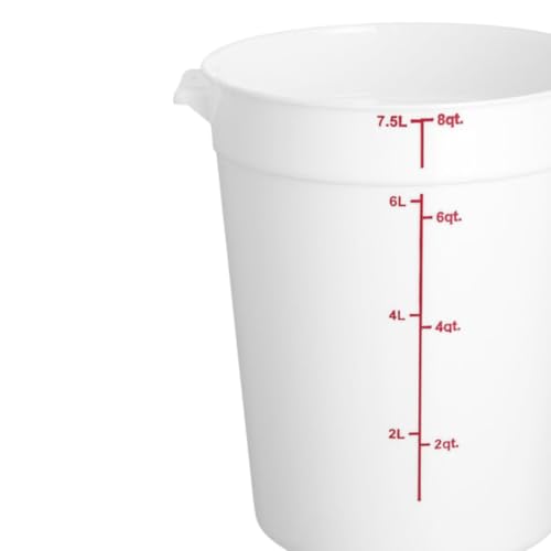 TrueCraftware- 8 Quart White Round Food Storage Container Polypropylene- Commercial Reusable Food Container Canister with Measurement Markings for Meal Prep Pantry Kitchen - size: 8 Quart