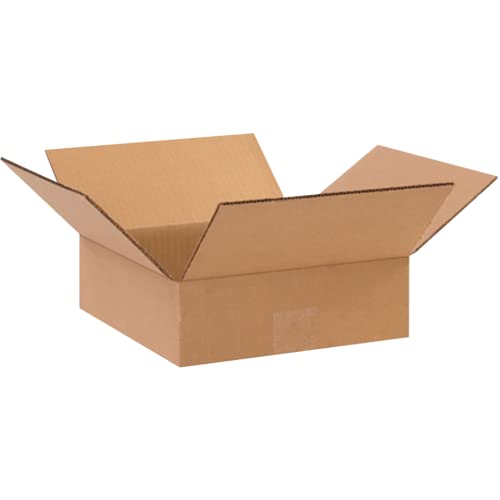 BOX USA 10103 Flat Corrugated Cardboard Box 10" L x 10" W x 3" H, Kraft, For Shipping, Packing and Moving (Pack of 25) - size: 10x10x3" (20-Pack)