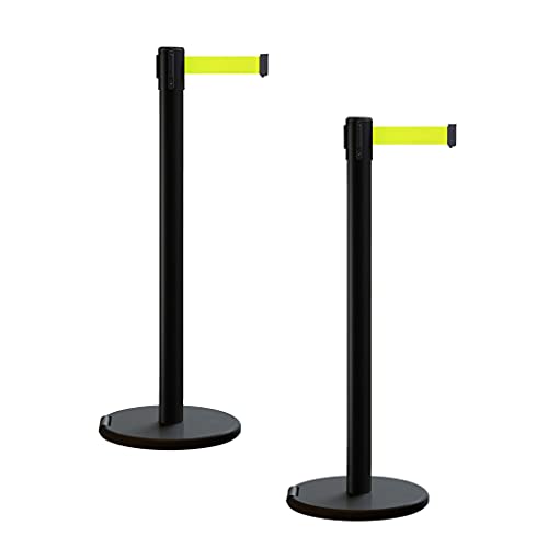 Trafford Industrial RBB-100 Retractable Belt Barrier Stanchions, 2-Pack - color: Fluorescent Yellow, size: 7.5 ft