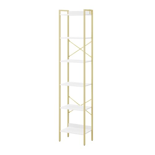 Hzuaneri Bookshelf, Book Shelf, Industrial Bookcase with 2 Hooks - color: White Gold, size: 9.4"D x 15.4"W x 72.8"H