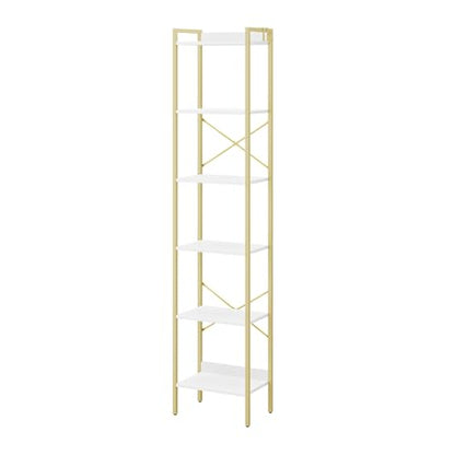 Hzuaneri Bookshelf, Book Shelf, Industrial Bookcase with 2 Hooks - color: White Gold, size: 9.4"D x 15.4"W x 72.8"H