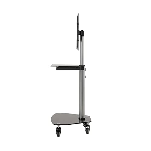 Tripp Lite Mobile Rolling TV Stand Cart with Mount for 32” – 55” Televisions, Elegant Glass Base and Shelf, Adjustable 50” – 62” Height, Durable Steel, 5-Year Warranty (DMCS3255SG62) - size: 32” – 55”, style: Black Glass Base