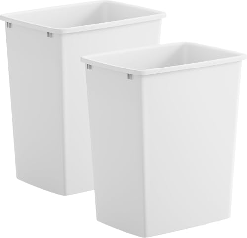 ROOMTEC 35QT Kitchen Trash Can,Sturdy and Lightweight Slim Trash Can,2-Pack - color: White, style: 2PCS