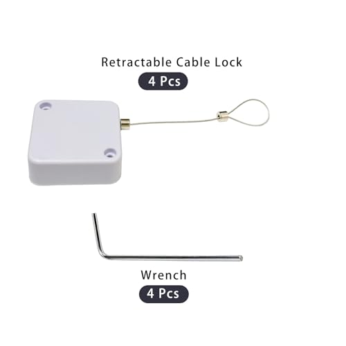 Retractable Cable Lock with Double-Sided Adhesive ABS Remote Control Security Lock for Phone,TV, 304 Stainless Steel, White, 3.3 ft (1 m), 4Set (White, 1M) - color: White, size: 1M