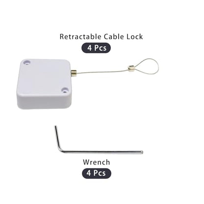 Retractable Cable Lock with Double-Sided Adhesive ABS Remote Control Security Lock for Phone,TV, 304 Stainless Steel, White, 6.6 ft (2.0 m), 4Set - color: White, size: 2M