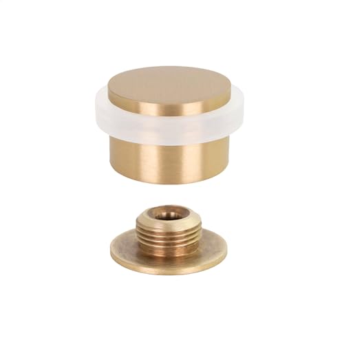 EVI Herrajes | Floor Mounted Doorstop | Adhesive or Screw Installation | W=1,10 x H=0.79 Inch | Solid Brass - White Silicone Protector | Easy Installation | Mod. I-103/28 - color: Brass Mate - White Rubber, size: 1.10x0.79in