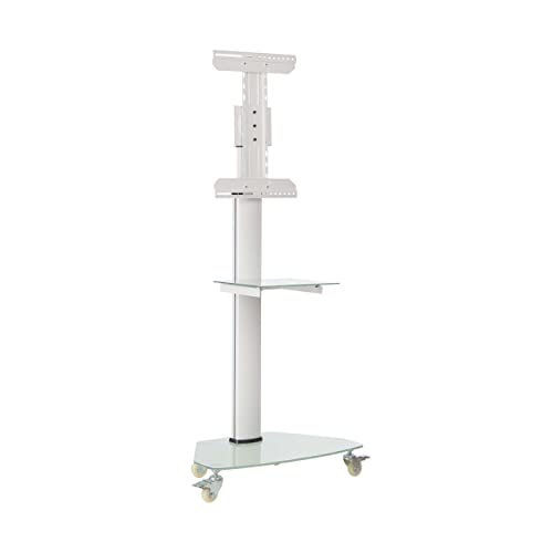 Tripp Lite Mobile Rolling TV Stand Cart with Mount for 37” – 70” Televisions, Elegant Frosted Glass Base and Shelf, Adjustable 65” – 84” Height, Durable White Steel, 5-Year Warranty (DMCS3770SG75W) - size: 37” –70”, style: White Glass Base
