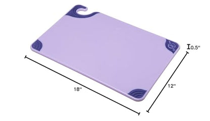 San Jamar Saf-T-Grip Plastic Cutting Board with Safety Hook, 12" x 18" x 0.5", Purple - color: Purple