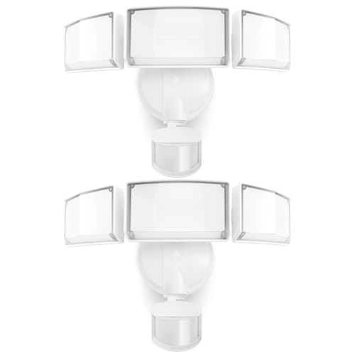 LUTEC 2 Pack 72W 7500LM LED Security Lights Motion Sensor Light Outdoor, 5000K Daylight, IP65 Waterproof, Dusk to Dawn, 3-Head Motion Detected Flood Light for Garage, Yard, Porch(White) - color: White, size: 2 Pack