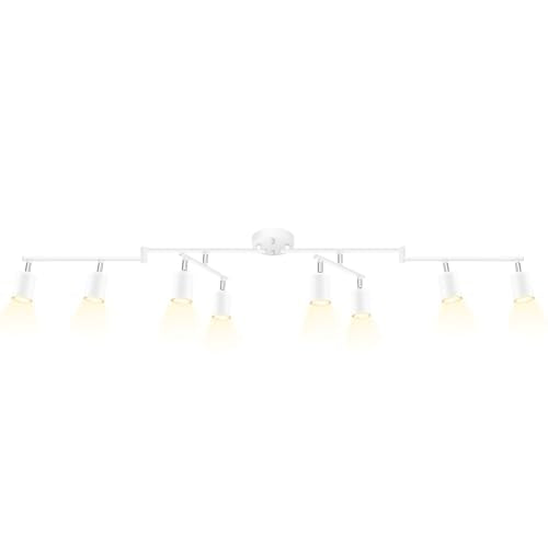 BoostArea LED 8 Light Track Lighting Kit, White 8 Way Ceiling Spot Lighting, Flexibly Rotatable Light Head for Kitchen, Living Room, Bedroom, GU10 Bulb Not Included - color: 8 Light-White
