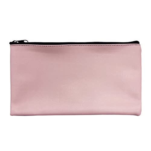 Zippered Security Bank Deposit Bag, PU Leather Cash and Coin Utility Pouch Bank Envelopes with Zipper (Pink) - color: Pink