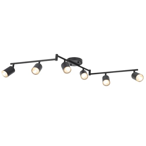 BoostArea LED 6 Light Track Lighting Kit, Black 6 Way Ceiling Spot Lighting, Flexibly Rotatable Light Head for Kitchen, Living Room, Bedroom, GU10 Bulb Not Included - color: 6 Light
