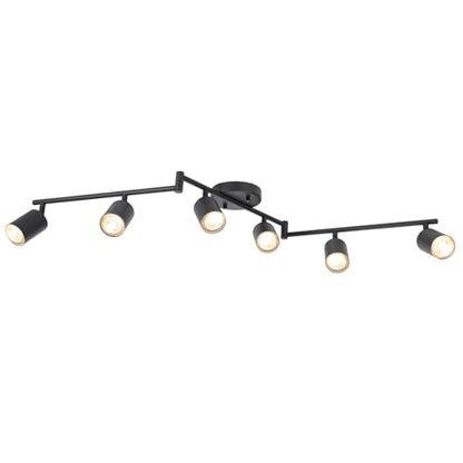 BoostArea LED 6 Light Track Lighting Kit, Black 6 Way Ceiling Spot Lighting, Flexibly Rotatable Light Head for Kitchen, Living Room, Bedroom, GU10 Bulb Not Included - color: 6 Light
