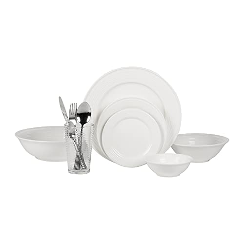 10 Strawberry Street Nova White Round 62-Piece Dinnerware Set, Service for 6 - color: White